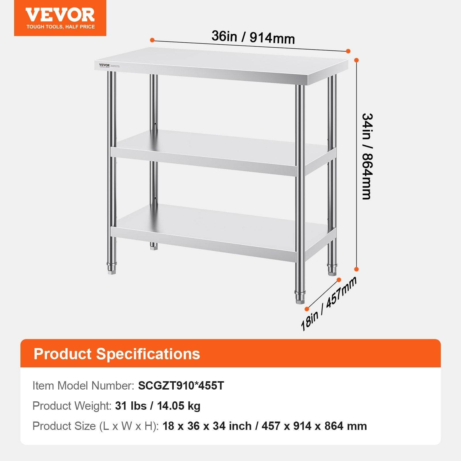 Vevor Prep Table (18×36×34) - Stuff Hunt